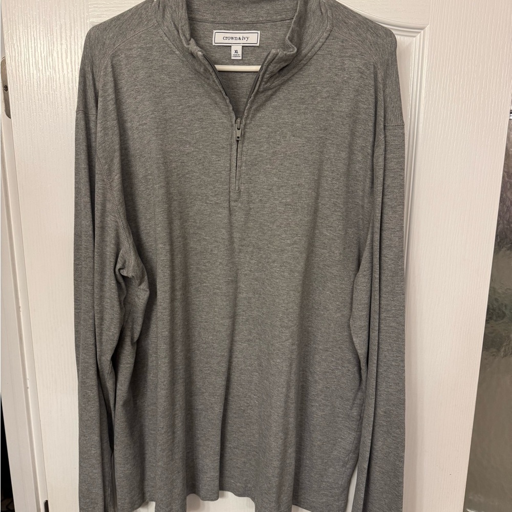 Crown & Ivy Classic Heathered Zip Neck Pullover